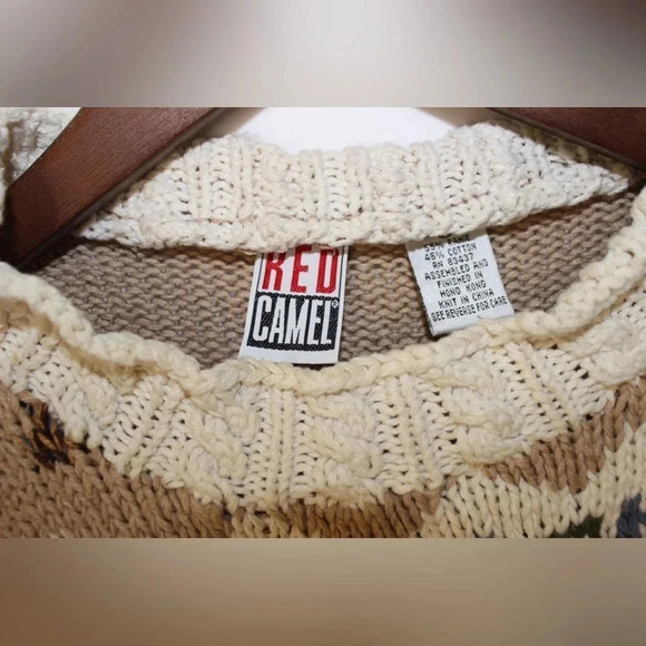 Women’s Vintage Knit Patterned Mockneck Cottagecore Neutral Toned Sweater Small - Picture 11 of 16